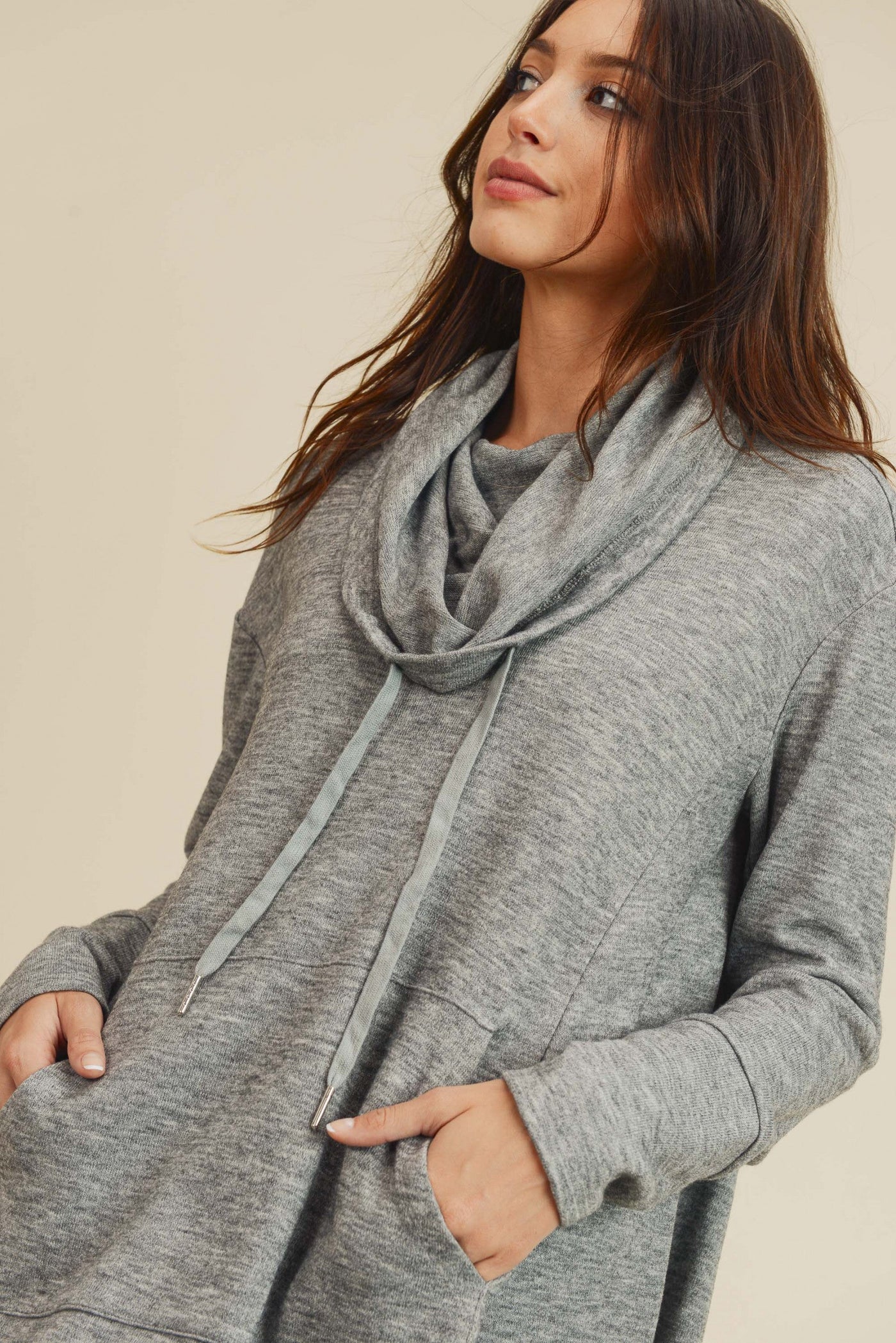 Oversized Funnel Neck Hi-Low Tunic with Thumbholes