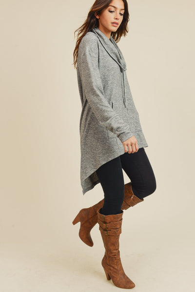 Oversized Funnel Neck Hi-Low Tunic with Thumbholes