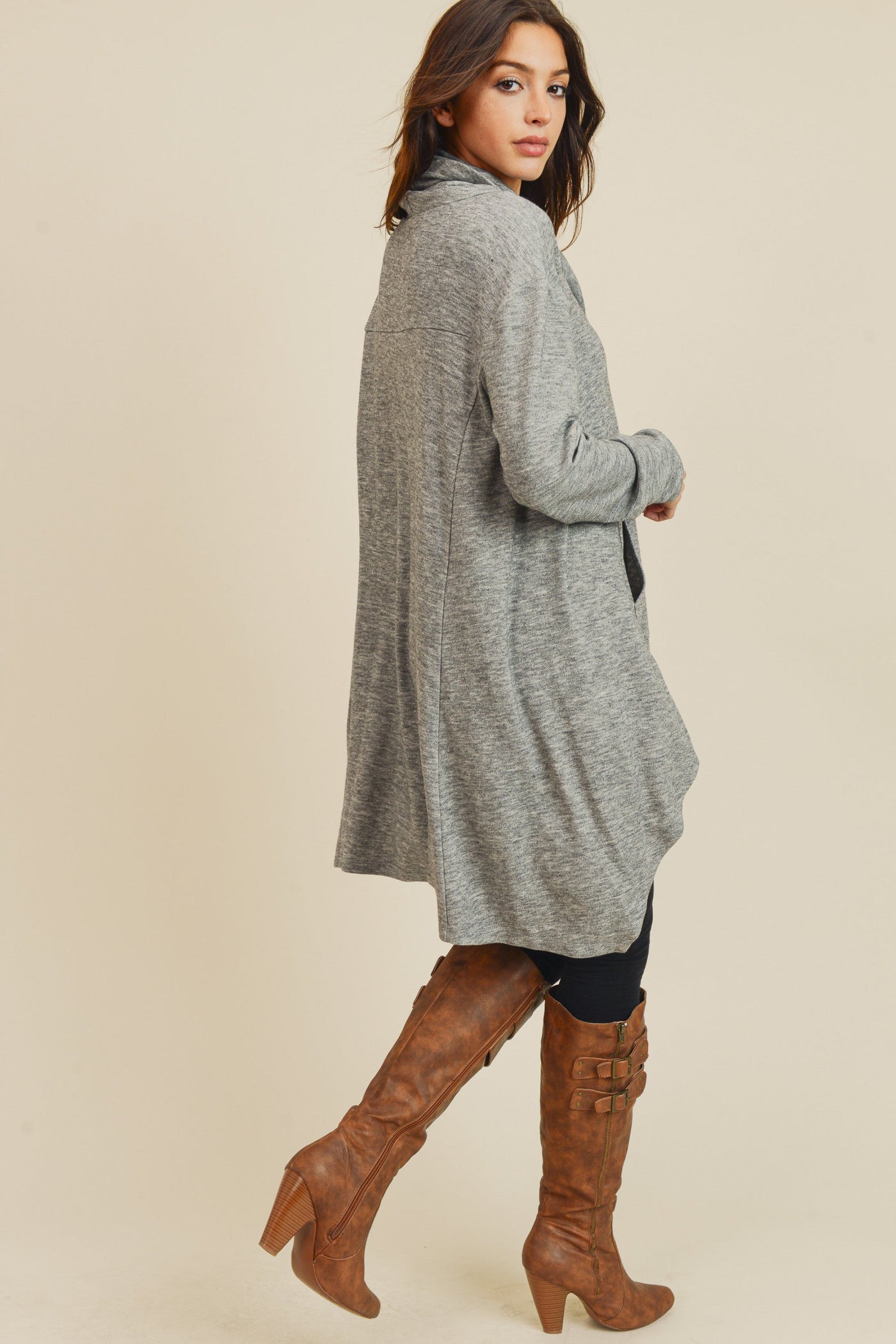 Oversized Funnel Neck Hi-Low Tunic with Thumbholes