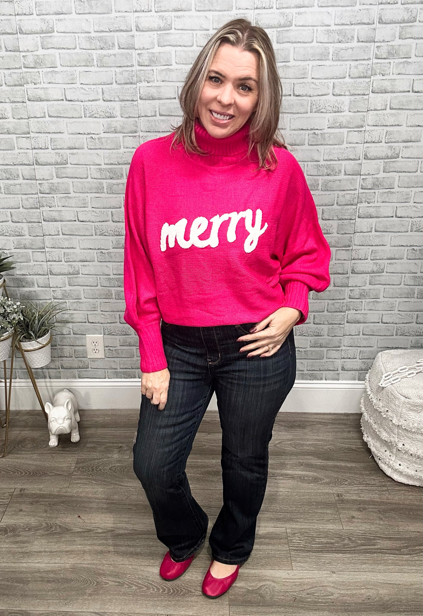 Hot Pink "Merry" Turtleneck Sweater