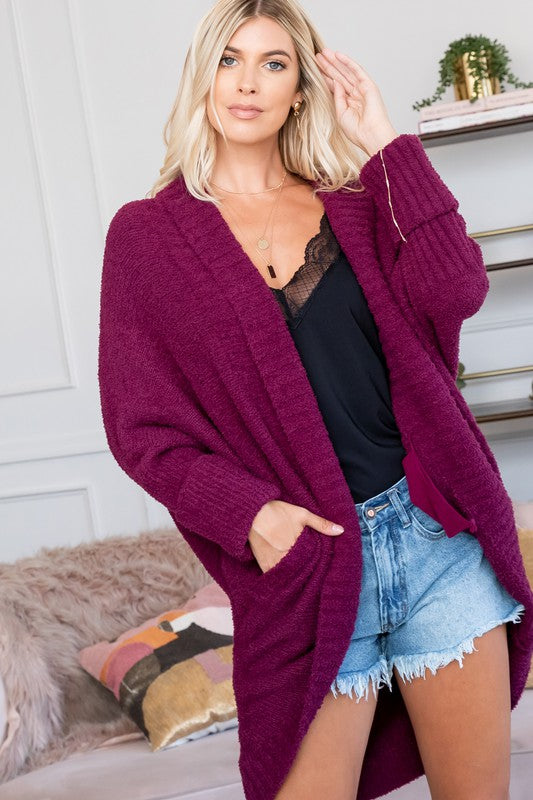 The OMG Thick and Crazy Soft Cuddle You Chenille Cardigan - Plum