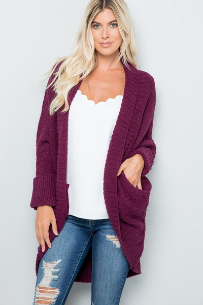 The OMG Thick and Crazy Soft Cuddle You Chenille Cardigan - Plum