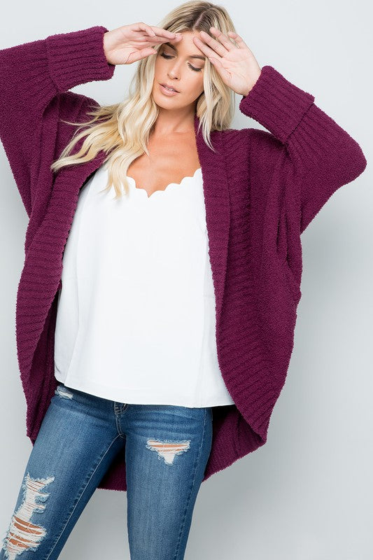 The OMG Thick and Crazy Soft Cuddle You Chenille Cardigan - Plum