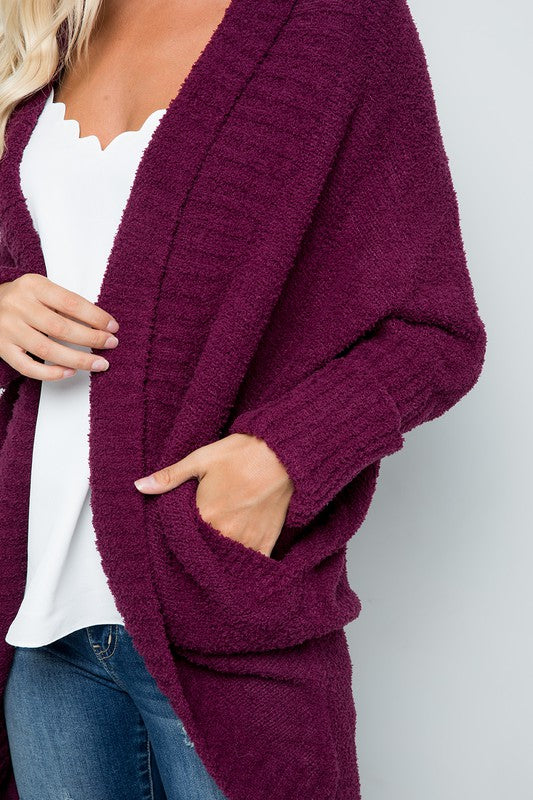 The OMG Thick and Crazy Soft Cuddle You Chenille Cardigan - Plum