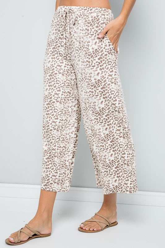 2 Colors - Leopard Print Lounge Set - 3/4 Sleeve Top & Wide Leg Pants Sold Separately