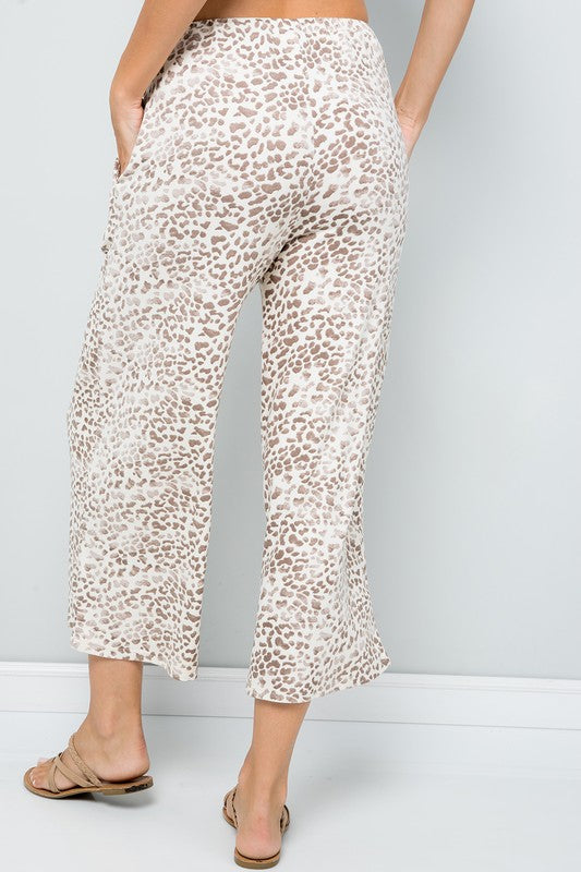 2 Colors - Leopard Print Lounge Set - 3/4 Sleeve Top & Wide Leg Pants Sold Separately