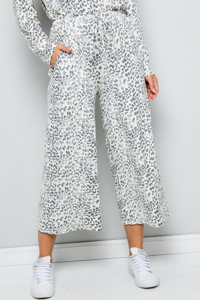 2 Colors - Leopard Print Lounge Set - 3/4 Sleeve Top & Wide Leg Pants Sold Separately