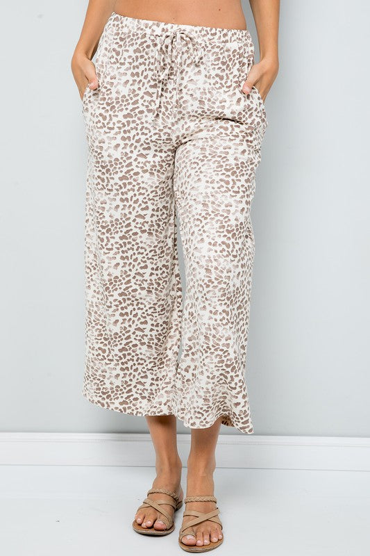 2 Colors - Leopard Print Lounge Set - 3/4 Sleeve Top & Wide Leg Pants Sold Separately