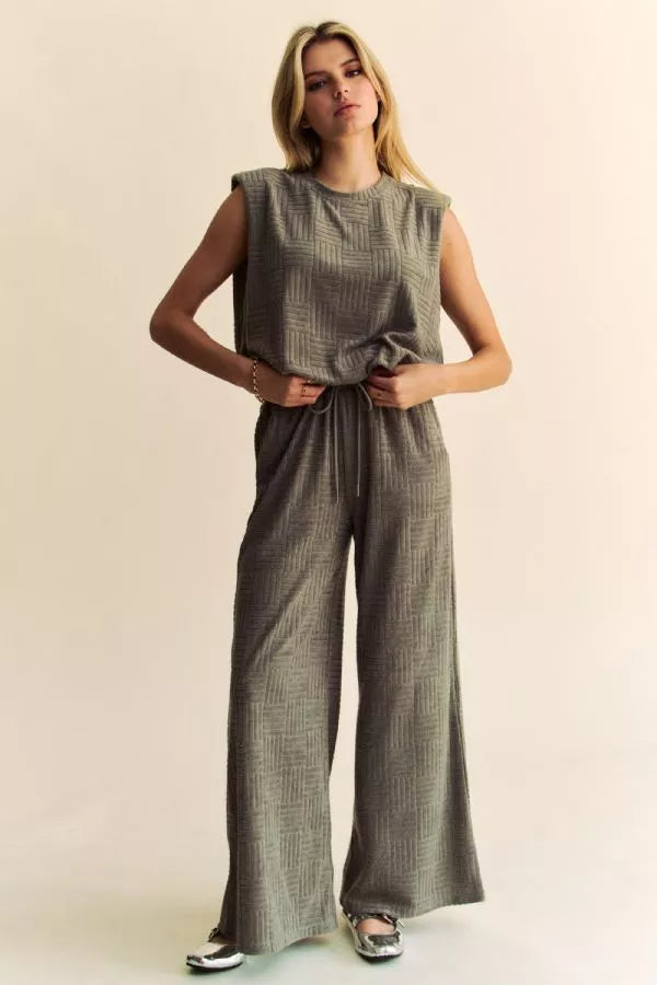 2 Colors - Textured Sleeveless Top & Wide Leg Pants SOLD SEPARATELY