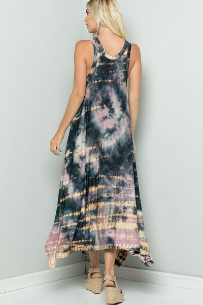 Flowy Super Soft Sleeveless Tie Dye Tank Dress - Mauve Ink