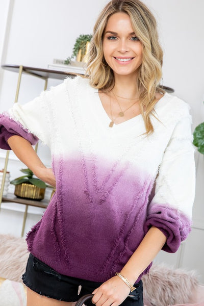 Dip Dye Ombre Sweaters with Hand Cut Fringe Detail