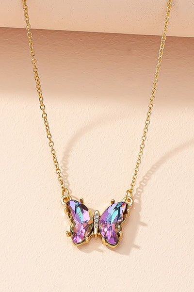 Aurora Borealis Glass Crystal Butterfly Necklace