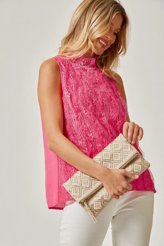 Romantic Hot Pink Sleeveless Lace Top - Andree by Unit