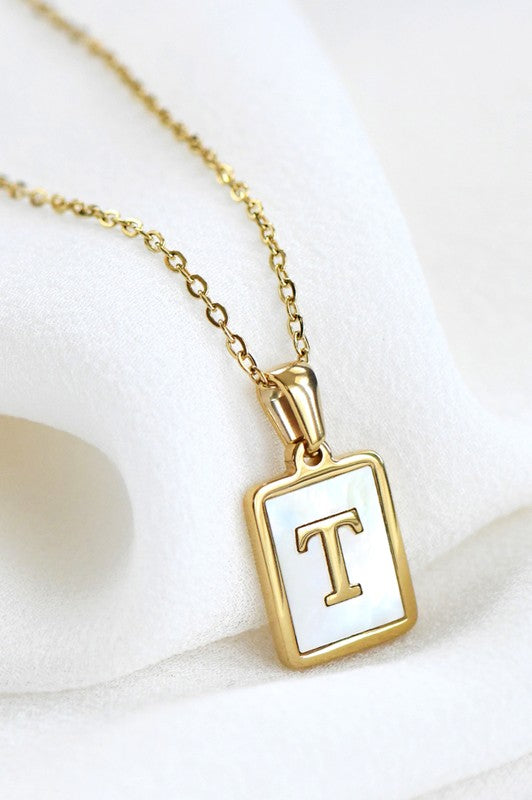 18K Gold Stainless Steel Initial Tag Necklace