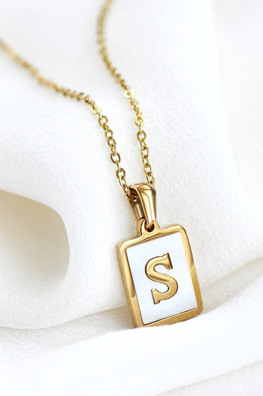 18K Gold Stainless Steel Initial Tag Necklace