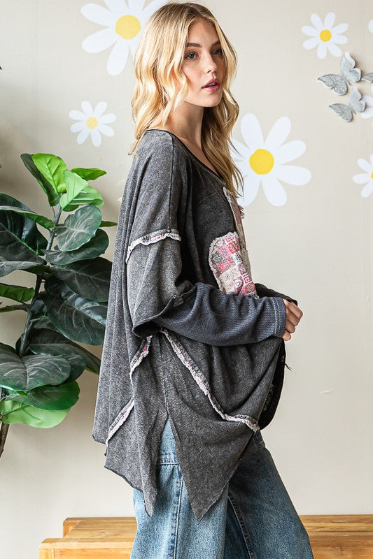 Mineral Washed Boho Oversized Boxy Flower Top - Oli & Hali