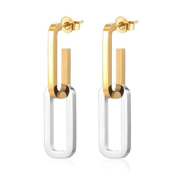 18K Gold Stainless Steel Gold and Silver Link Earrings