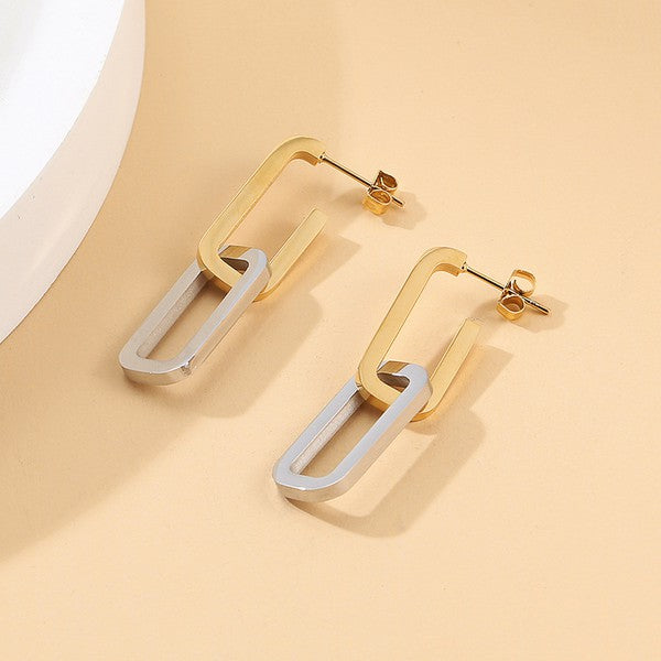 18K Gold Stainless Steel Gold and Silver Link Earrings