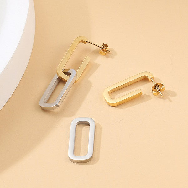 18K Gold Stainless Steel Gold and Silver Link Earrings