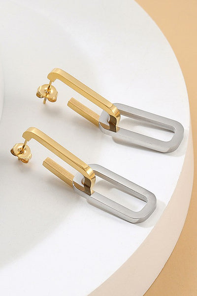 18K Gold Stainless Steel Gold and Silver Link Earrings