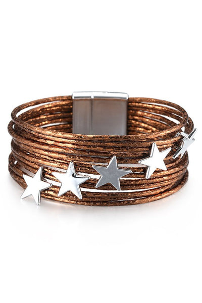 Multi Strand Leather Bracelets with Stars - 3 Colors