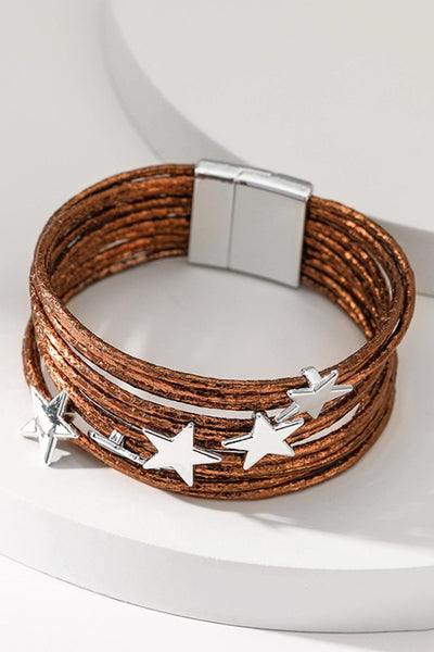 Multi Strand Leather Bracelets with Stars - 3 Colors