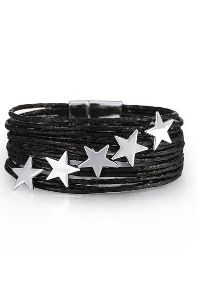 Multi Strand Leather Bracelets with Stars - 3 Colors