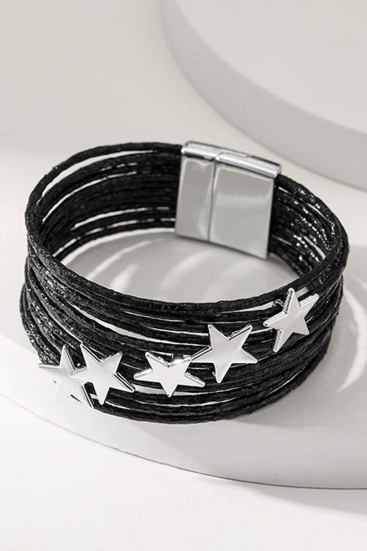 Multi Strand Leather Bracelets with Stars - 3 Colors