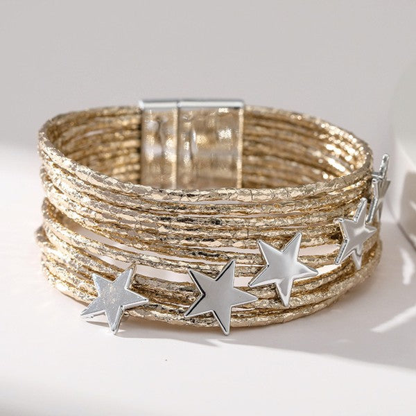 Multi Strand Leather Bracelets with Stars - 3 Colors