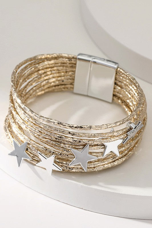 Multi Strand Leather Bracelets with Stars - 3 Colors