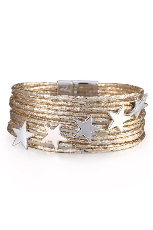 Multi Strand Leather Bracelets with Stars - 3 Colors