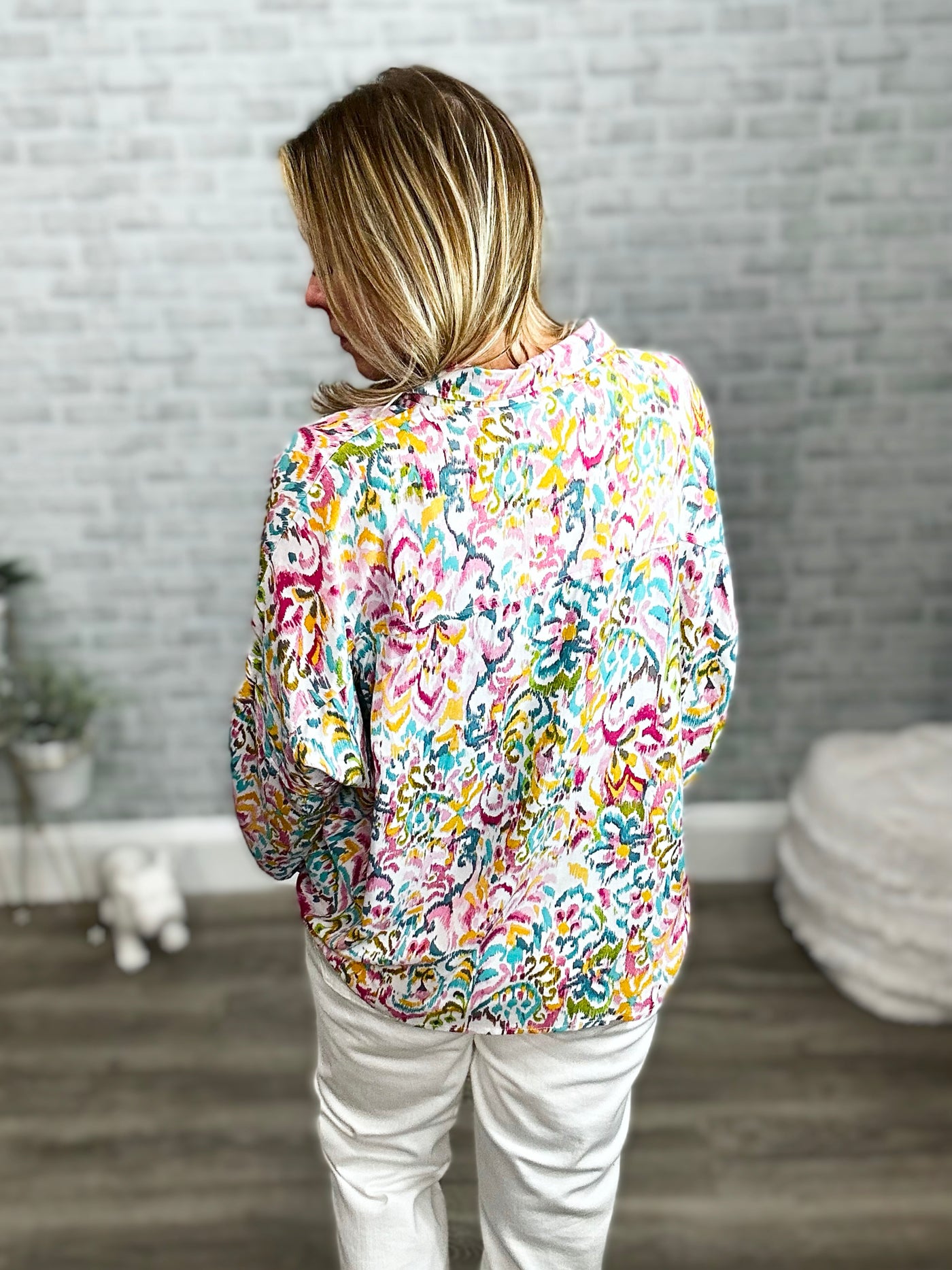 Multi Color Abstract Floral Button Down Top - Emily Wonder