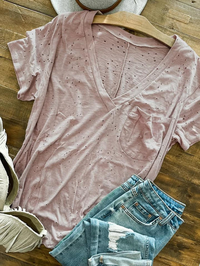 5 Colors - Distressed V-Neck Boyfriend Tee Shirt by Blakeley