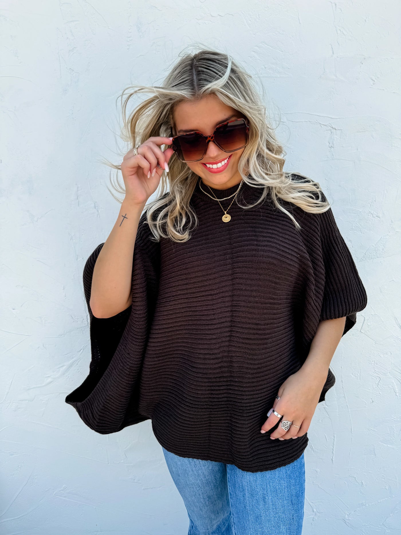 Meg Knit Sweater Pull Over Poncho by Blakeley - 3 Colors