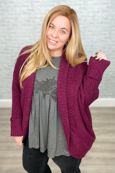 The OMG Thick and Crazy Soft Cuddle You Chenille Cardigan - Plum