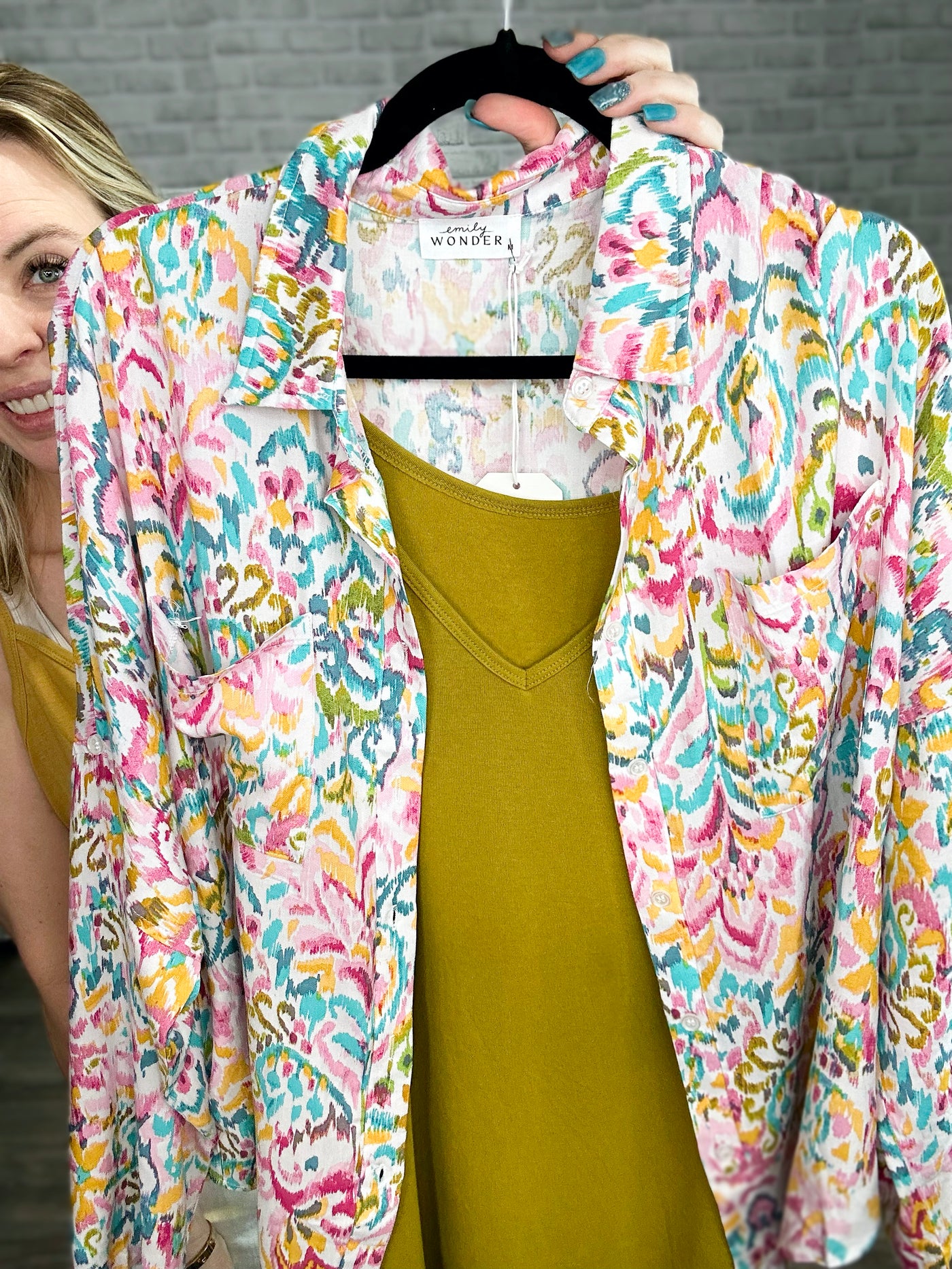 Multi Color Abstract Floral Button Down Top - Emily Wonder