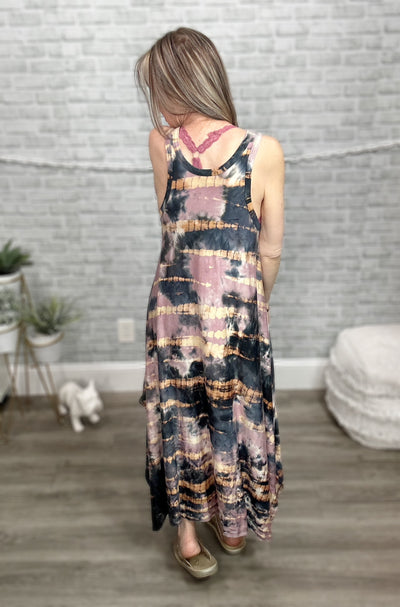 Flowy Super Soft Sleeveless Tie Dye Tank Dress - Mauve Ink