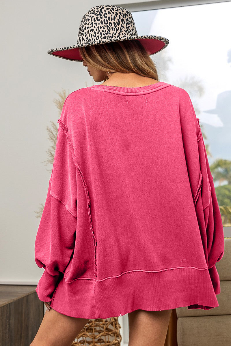 BiBi Fuchsia French Terry Side Slit Sweatshirt