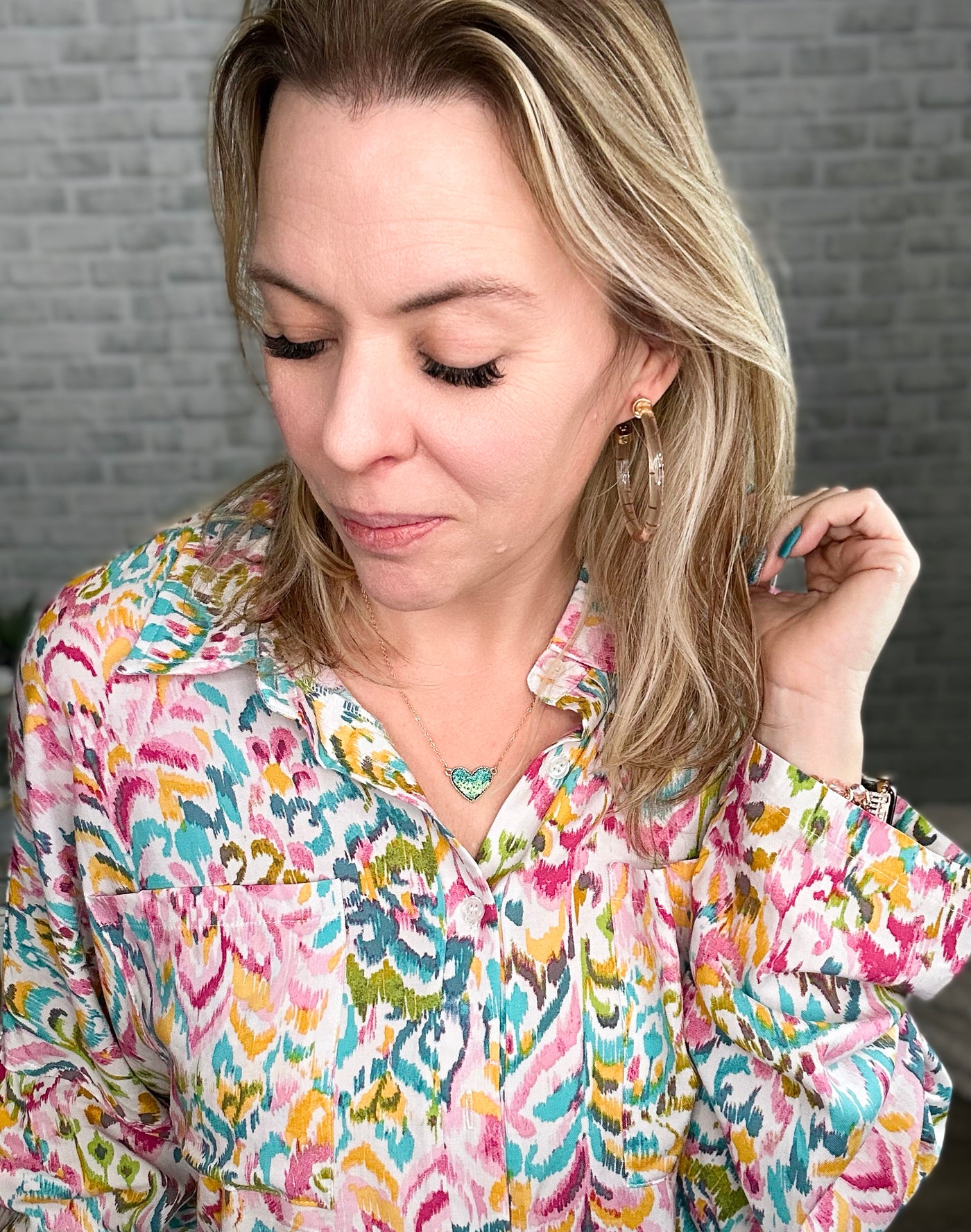 Multi Color Abstract Floral Button Down Top - Emily Wonder