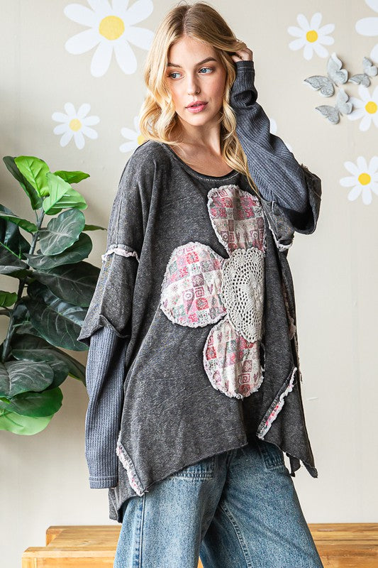 Mineral Washed Boho Oversized Boxy Flower Top - Oli & Hali