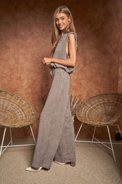 2 Colors - Textured Sleeveless Top & Wide Leg Pants SOLD SEPARATELY