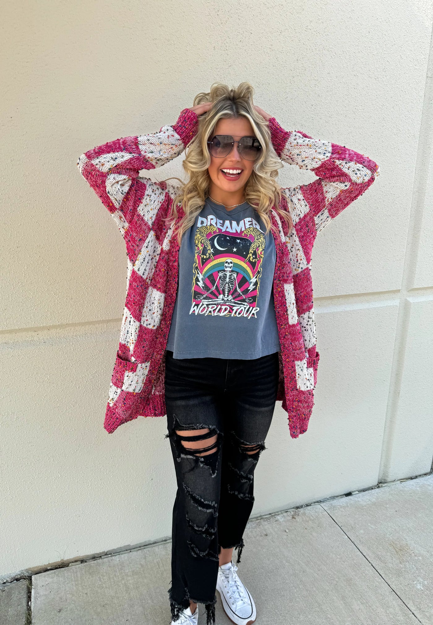 Blakeley Checkered Confetti Dot Miley Cardigan in 3 Colors