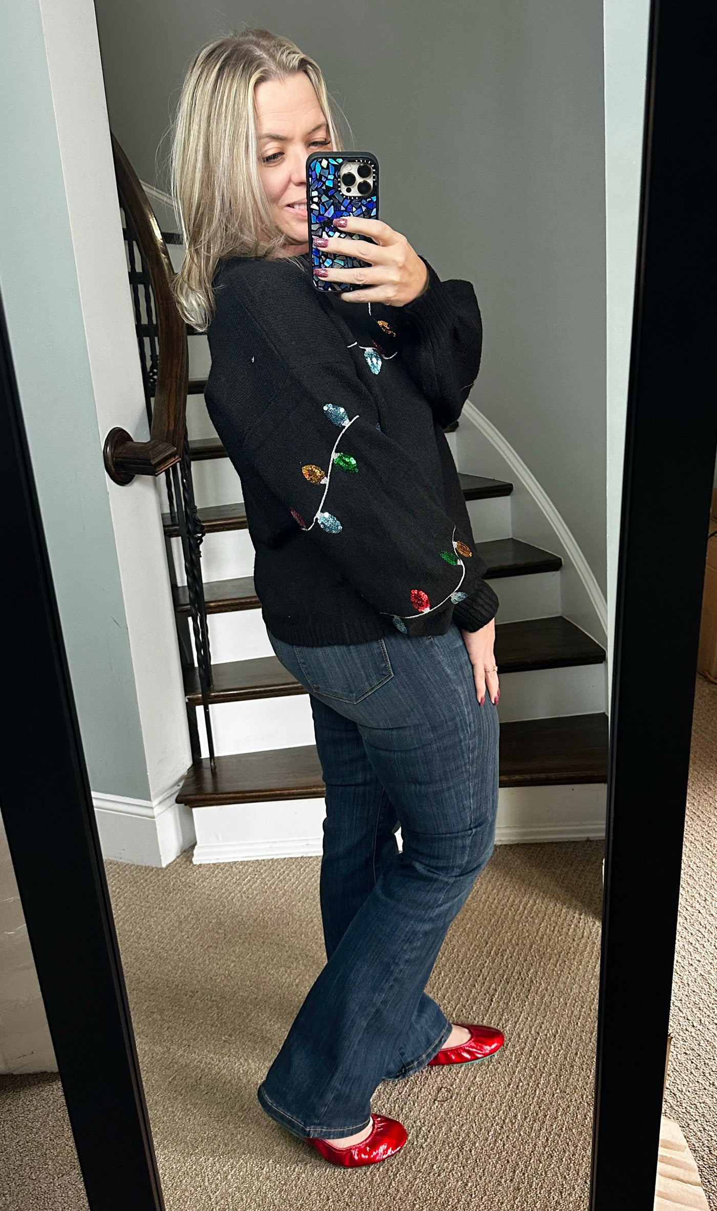 Black Christmas Lights Sequin Sweater