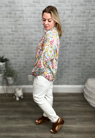 Multi Color Abstract Floral Button Down Top - Emily Wonder