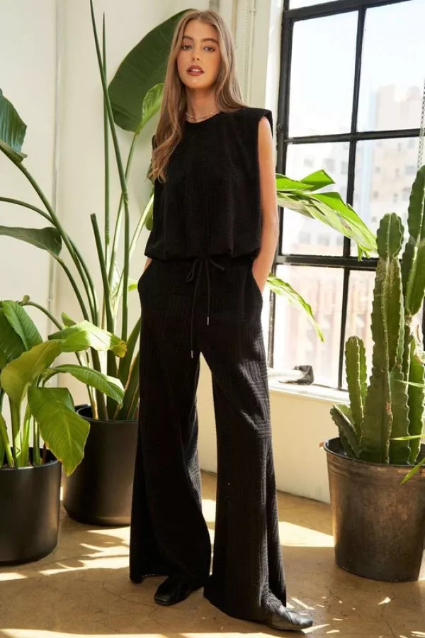 2 Colors - Textured Sleeveless Top & Wide Leg Pants SOLD SEPARATELY