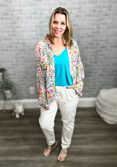 Multi Color Abstract Floral Button Down Top - Emily Wonder