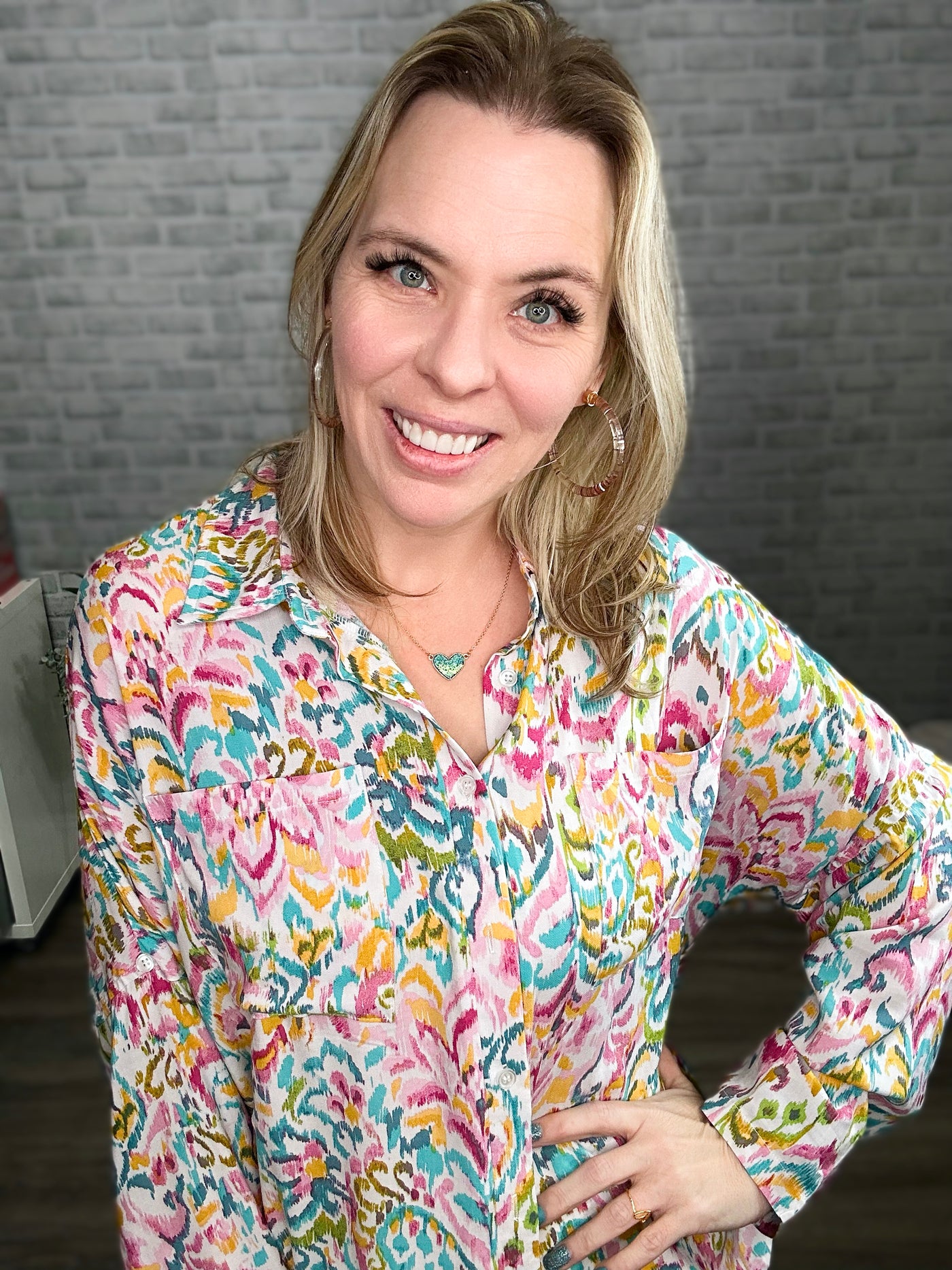 Multi Color Abstract Floral Button Down Top - Emily Wonder