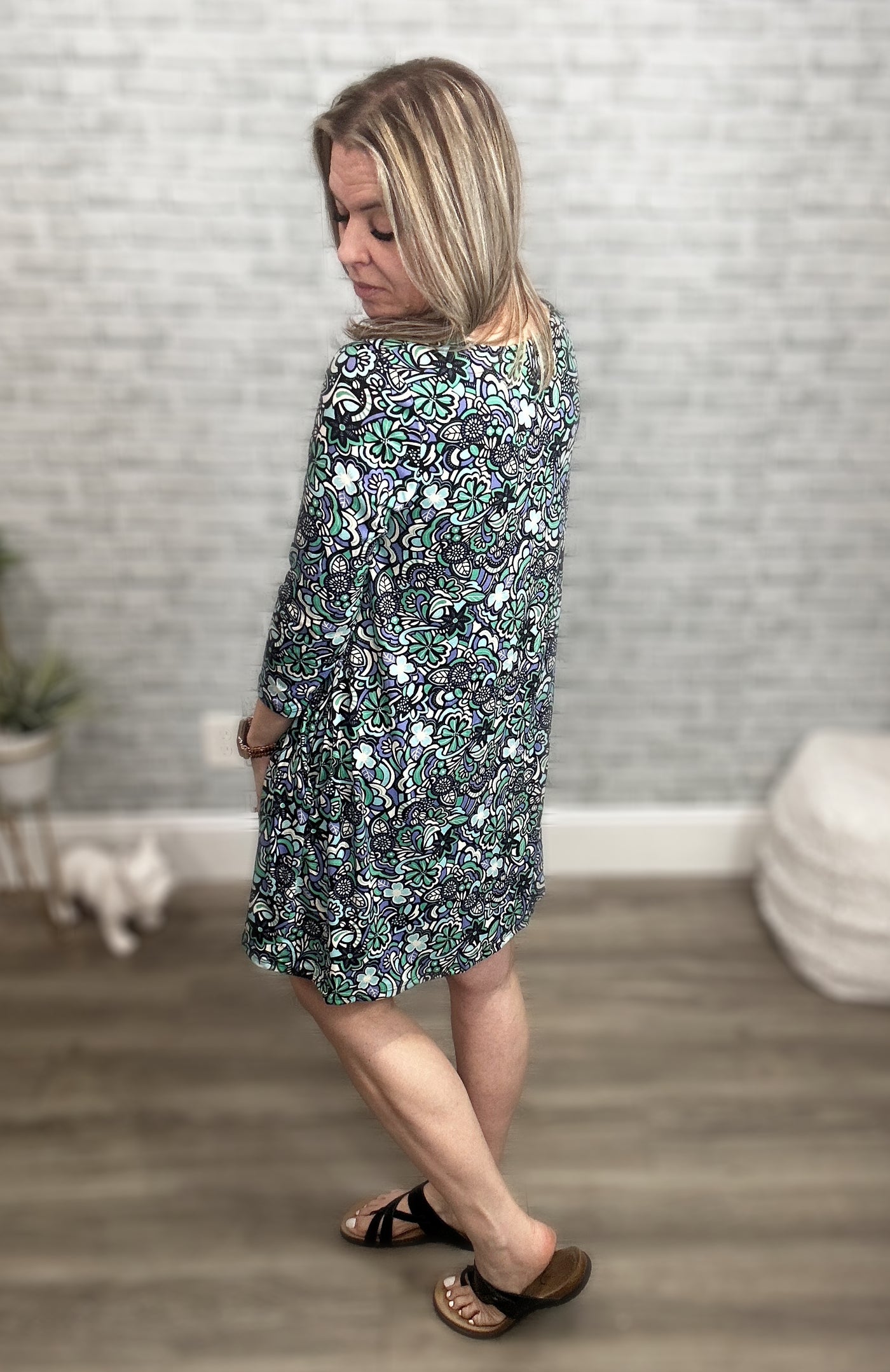 Geometric Floral Swing Dress with Pockets - Jade by Jane