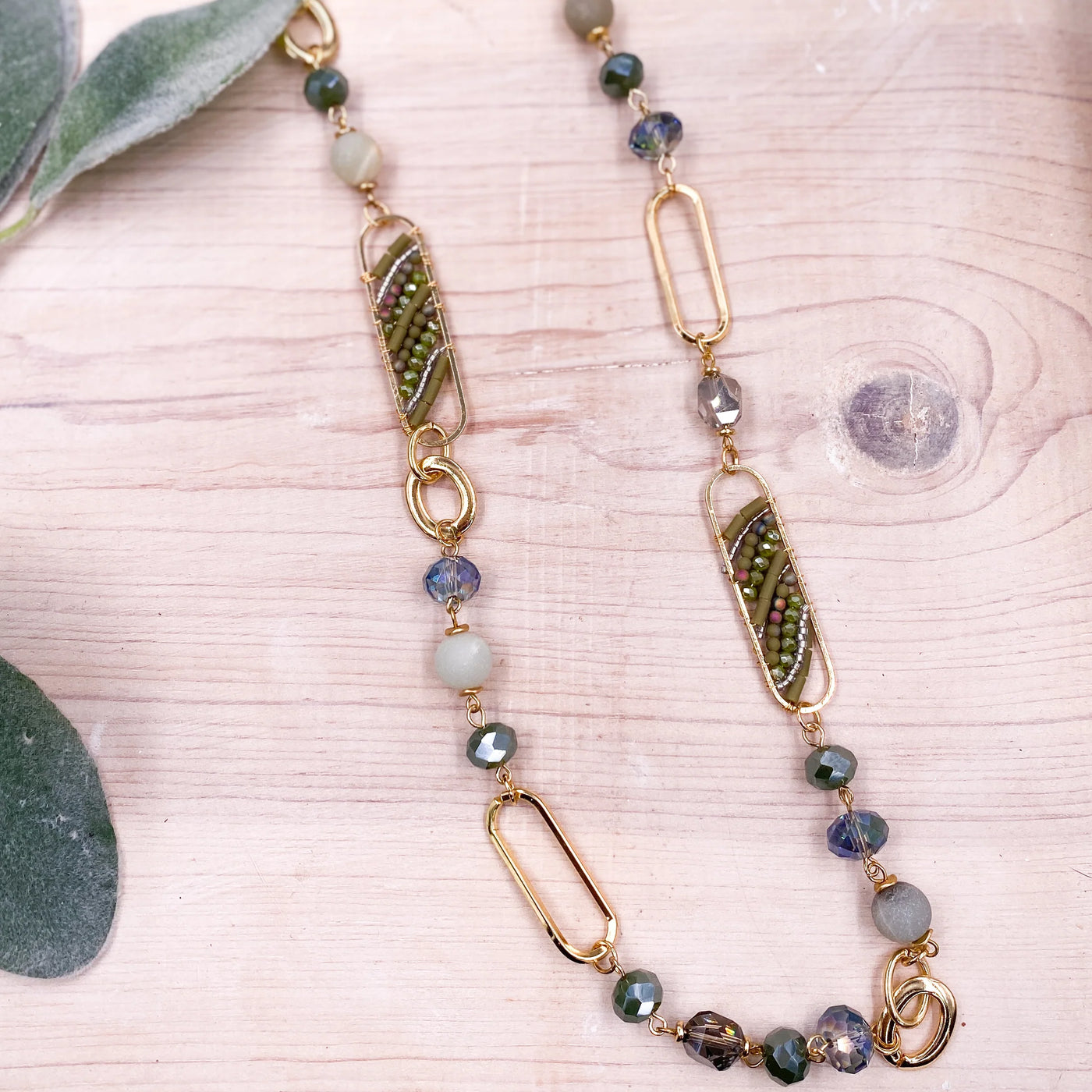 Abigail Olive Glass and Stone Long Necklace