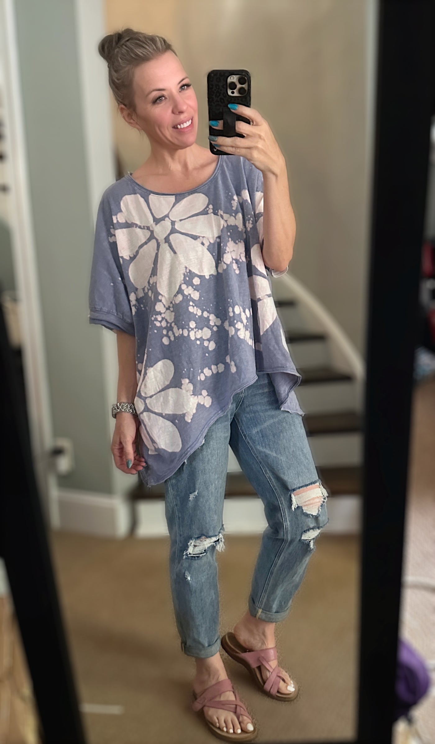 Oli & Hali Oversized Tie Dye Flower Boxy Top